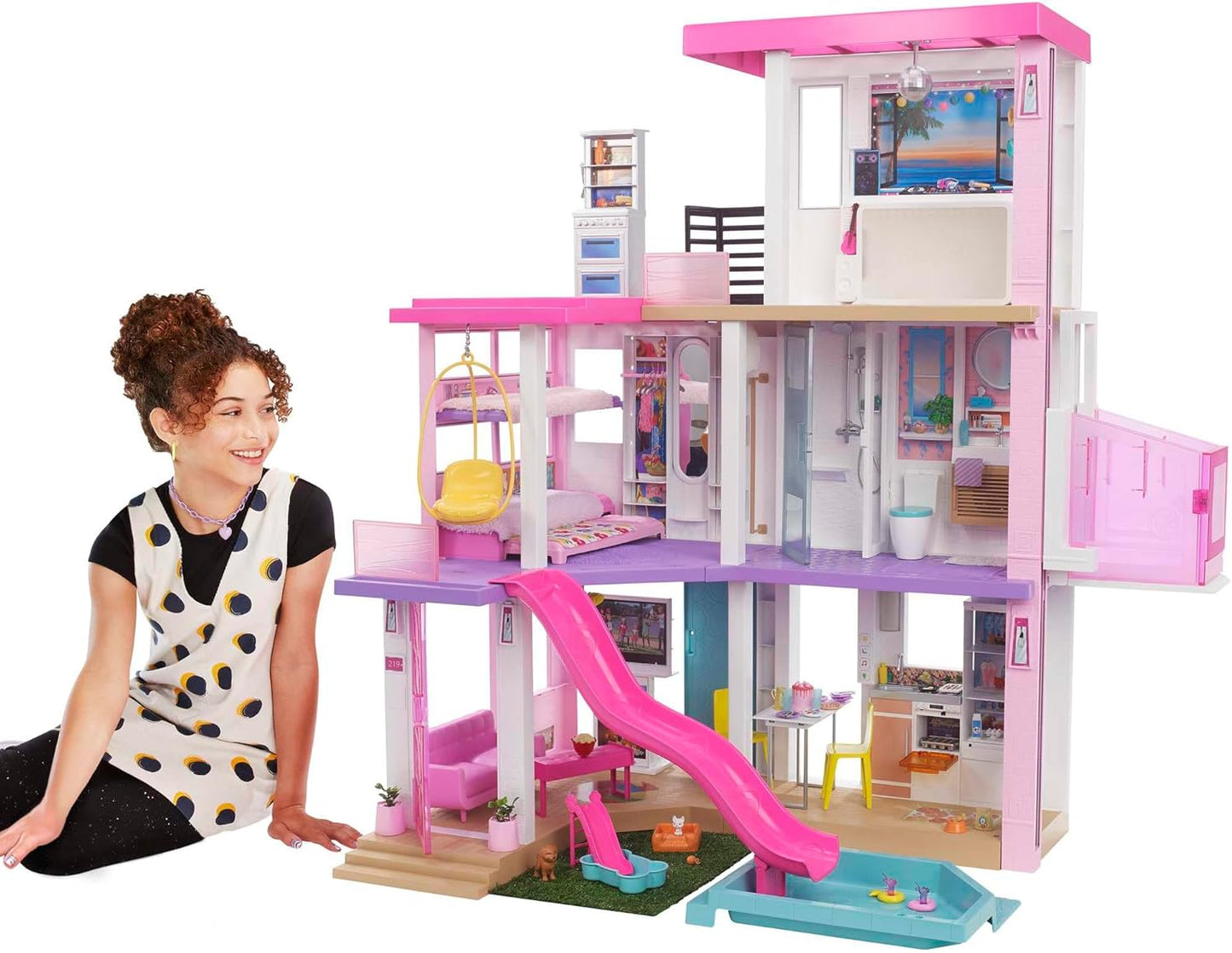 Barbie – DreamHouse XL – Puppenhaus mit über 75 Zubehörteilen und rollstuhlgerechtem Aufzug